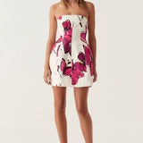 Aje Baret Strapless Mini in Falling Florals