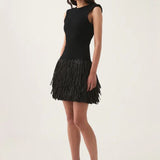 Aje Rushes Raffia Knit Mini Dress in Black