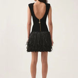 Aje Rushes Raffia Knit Mini Dress in Black