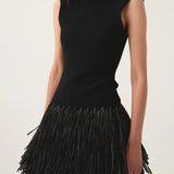 Aje Rushes Raffia Knit Mini Dress in Black