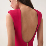 Aje Rushes Raffia Midi Dress in Deep Fuschia