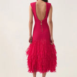 Aje Rushes Raffia Midi Dress in Deep Fuschia