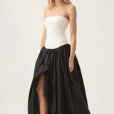 Aje Violette Bubble Hem Maxi Dress in Ivory/Black