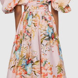 Leo Lin Matilda Puff Sleeve Midi Dress in Opulent Print in Blush