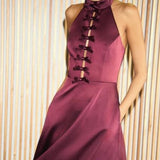 Rebecca Vallance Merlot Halter Midi Dress