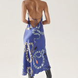 Silk Laundryr Blue Snakes Halter Dress