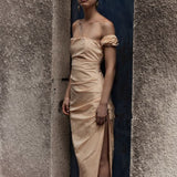 Sir Carmen Draped Gown in Light Peach