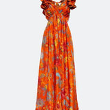 Zimmermann Ginger Frill Silk Midi Dress in Orange Floral